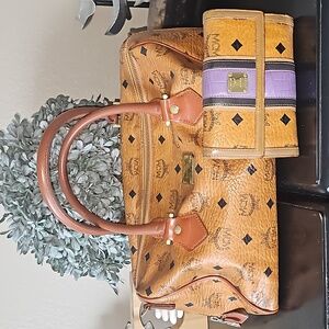 EUC MCM Visetos Boston Bag with Matching Visetos Wallet.